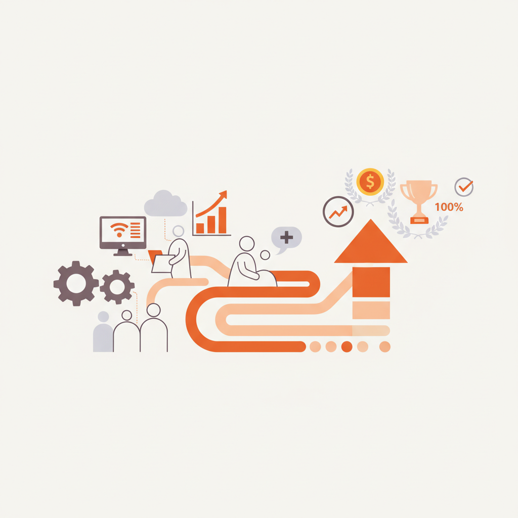 Illustrative collage of successful projects and digital transformation